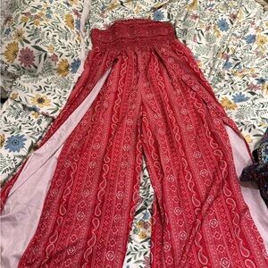 SHEIN Red Patterned Wide Leg Pants